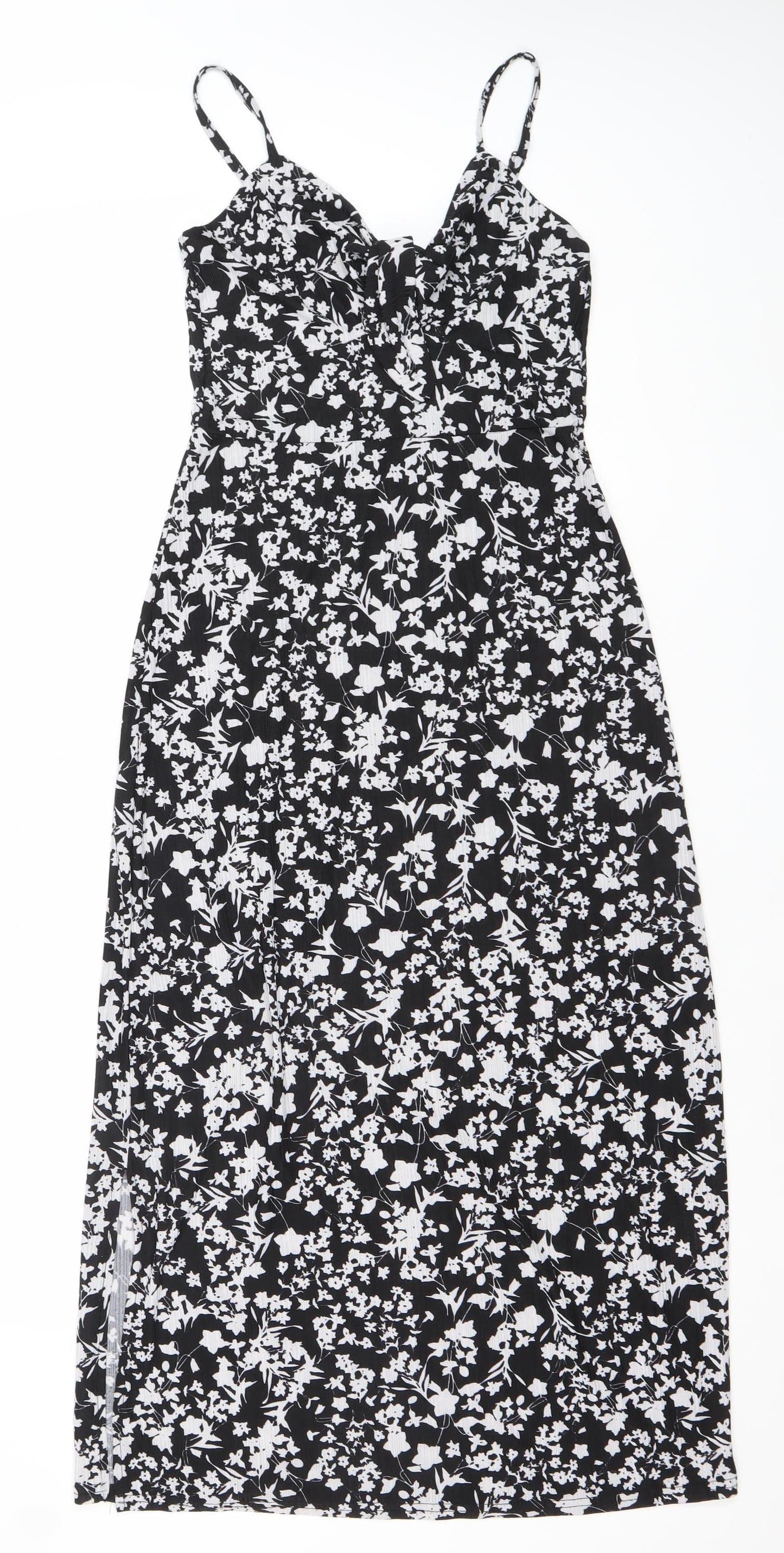 QED London Womens Black Floral Midi Slip Dress UK 8 Summer Party