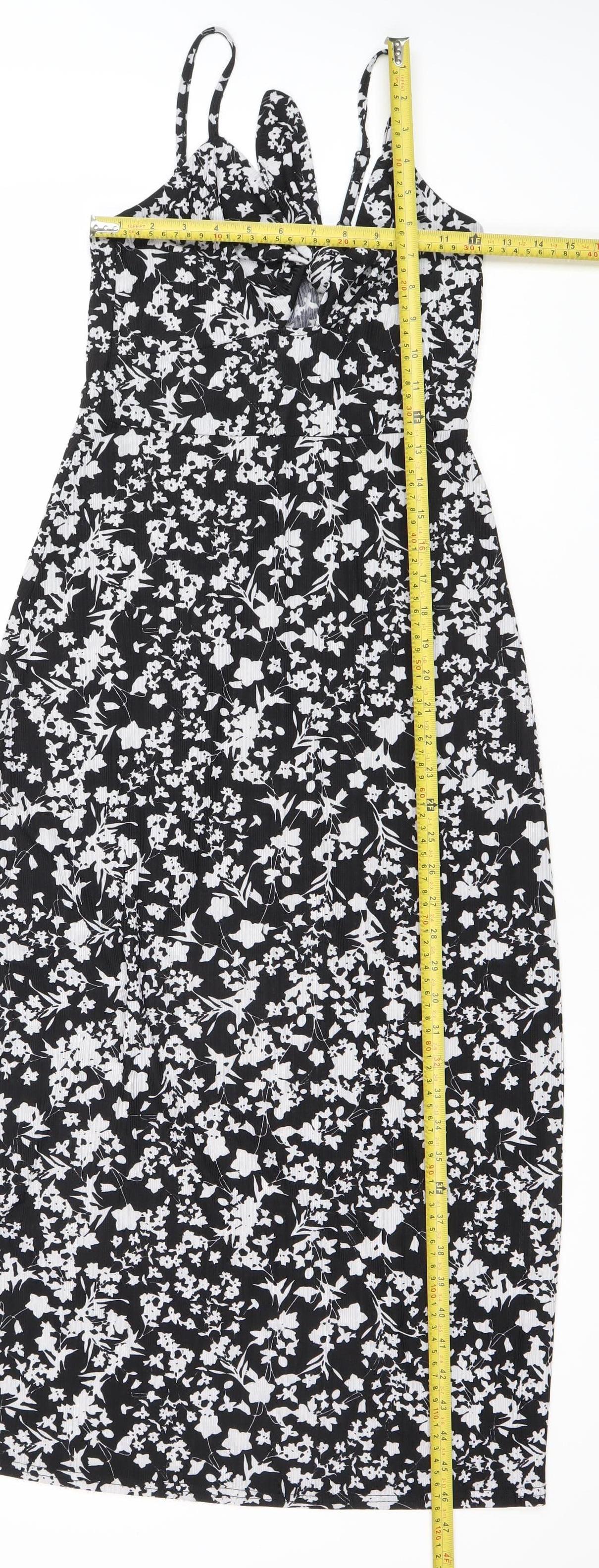 QED London Womens Black Floral Midi Slip Dress UK 8 Summer Party