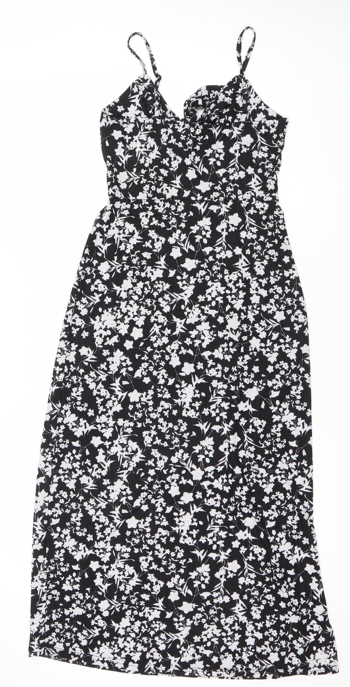 QED London Womens Black Floral Midi Slip Dress UK 8 Summer Party