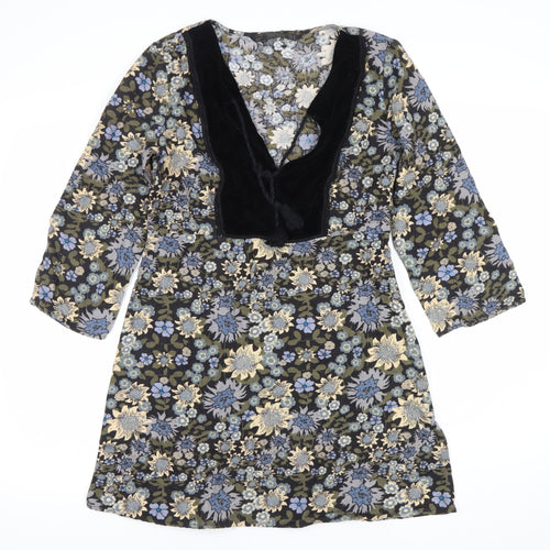 QED London Women’s Multicoloured Floral Shift Dress Size 8 V-Neck