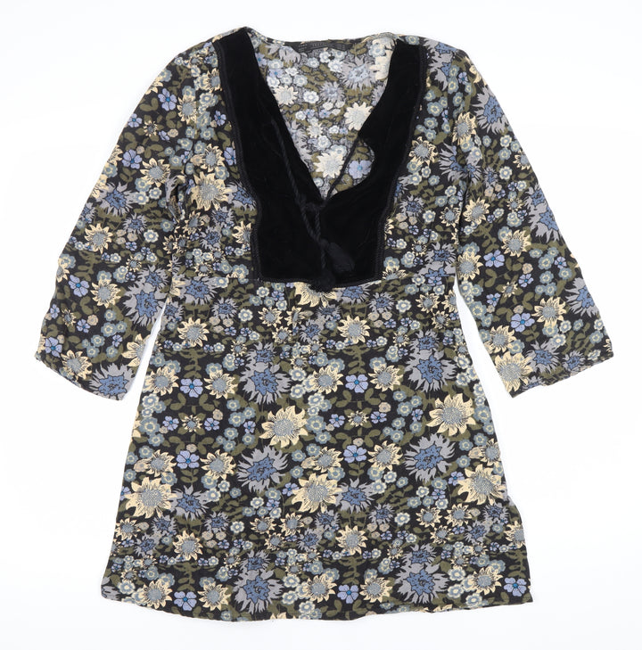 QED London Women’s Multicoloured Floral Shift Dress Size 8 V-Neck