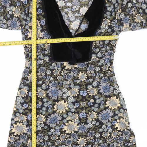 QED London Women’s Multicoloured Floral Shift Dress Size 8 V-Neck