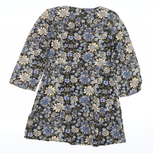 QED London Women’s Multicoloured Floral Shift Dress Size 8 V-Neck