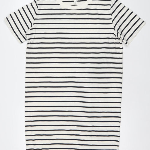 H&M Women White Striped T-Shirt Dress UK 12 Short Sleeve Casual