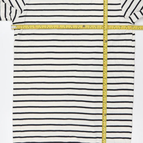 H&M Women White Striped T-Shirt Dress UK 12 Short Sleeve Casual