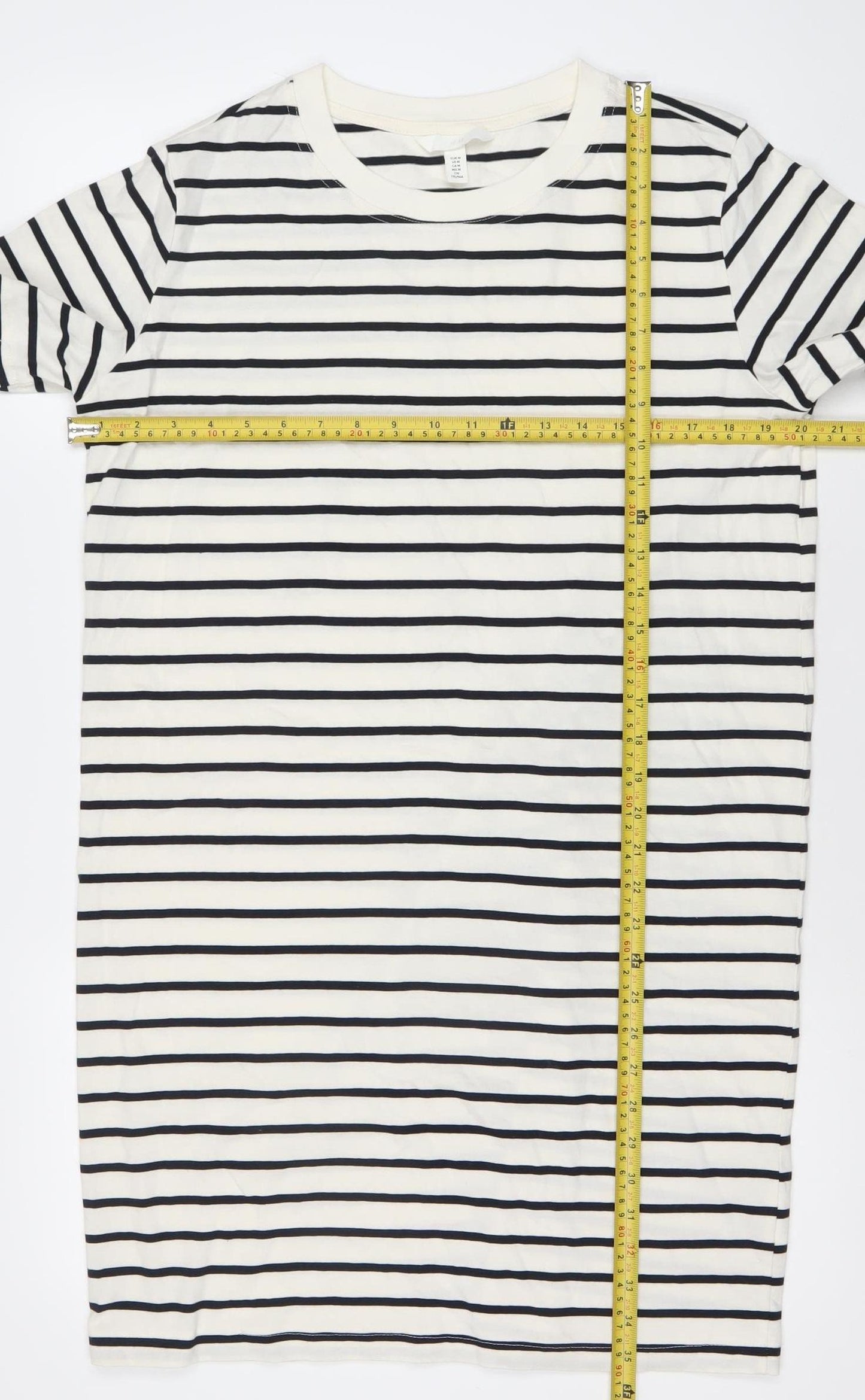 H&M Women White Striped T-Shirt Dress UK 12 Short Sleeve Casual