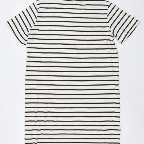 H&M Women White Striped T-Shirt Dress UK 12 Short Sleeve Casual