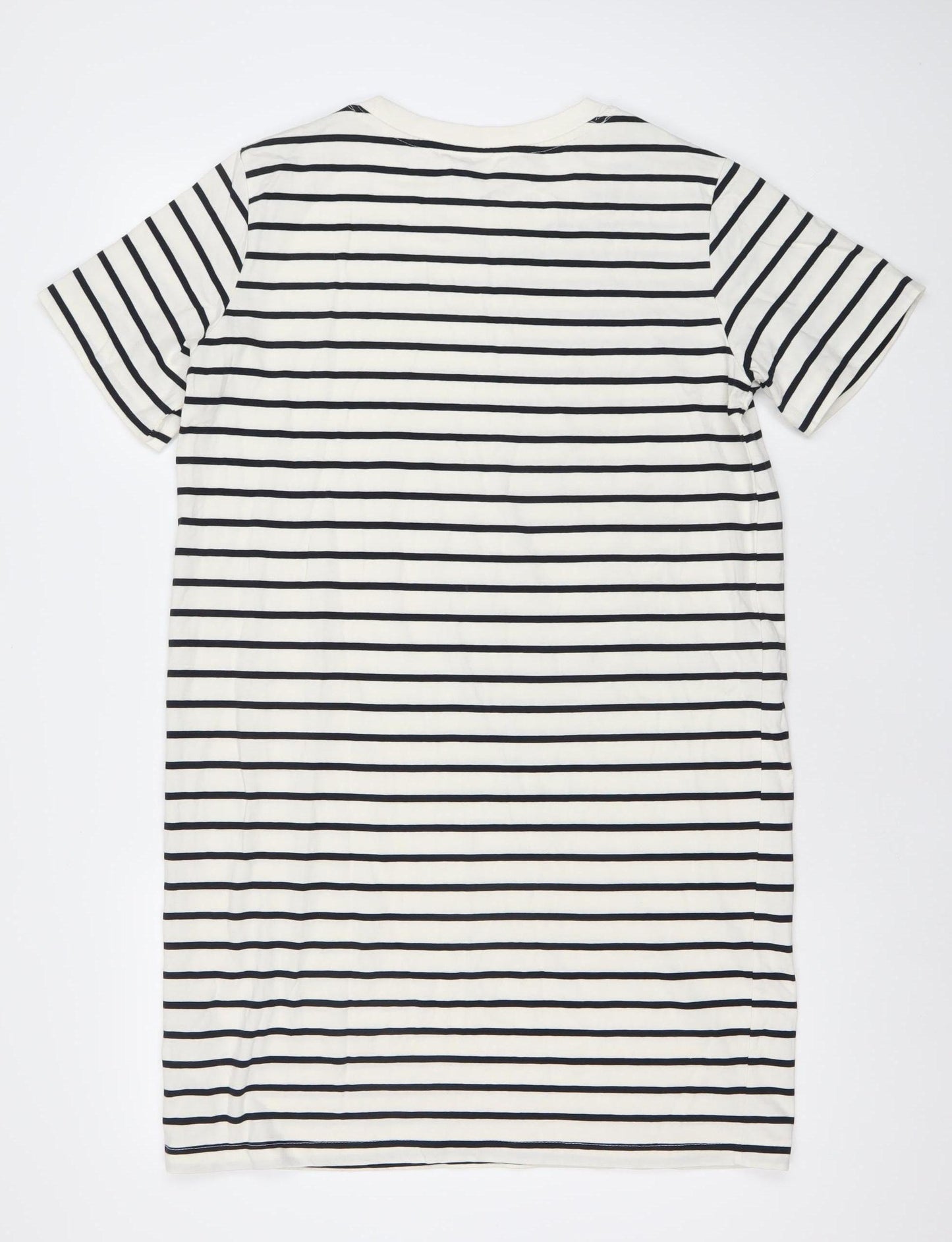 H&M Women White Striped T-Shirt Dress UK 12 Short Sleeve Casual