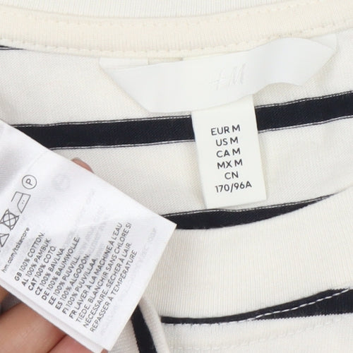 H&M Women White Striped T-Shirt Dress UK 12 Short Sleeve Casual