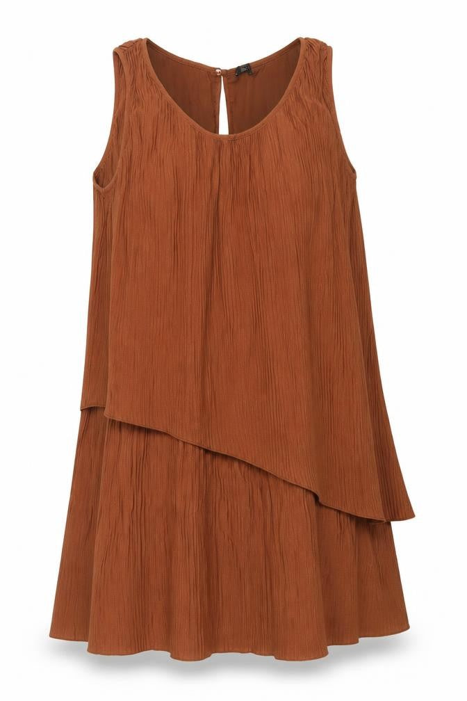Front view of Next Women Brown, size 8, Asymmetric Sleeveless Dress