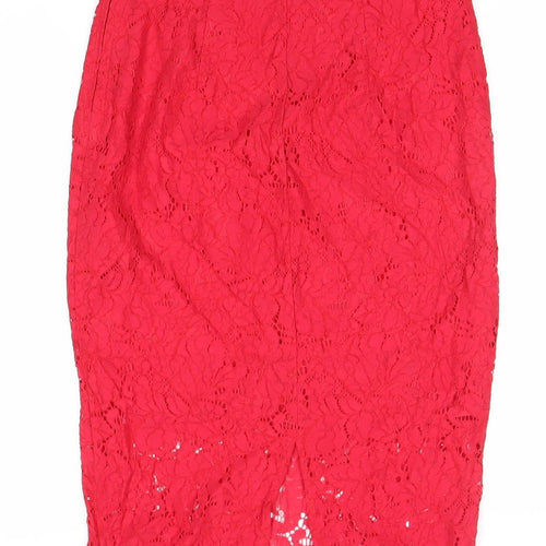 H&M Women’s Red Lace Pencil Skirt Size 8 Knee Length Elegant
