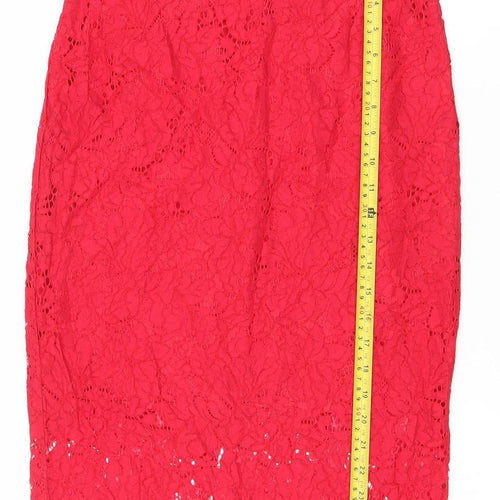 H&M Women’s Red Lace Pencil Skirt Size 8 Knee Length Elegant