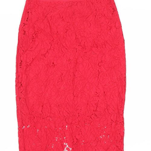 H&M Women’s Red Lace Pencil Skirt Size 8 Knee Length Elegant