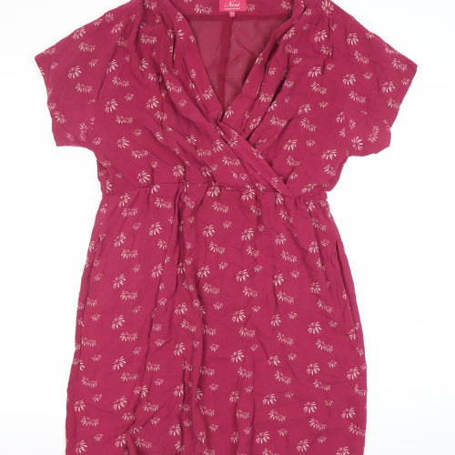 Ness Women Red Floral Wrap Dress Size 16 Knee Length Viscose