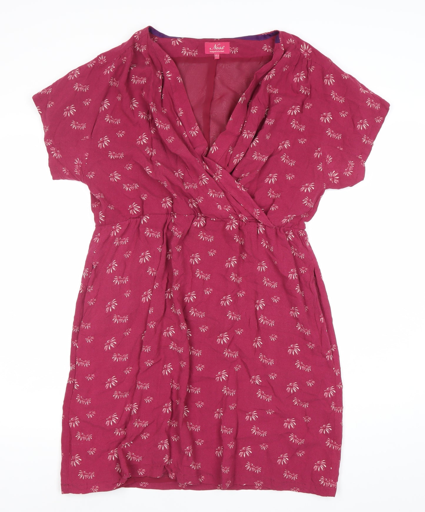 Ness Women Red Floral Wrap Dress Size 16 Knee Length Viscose