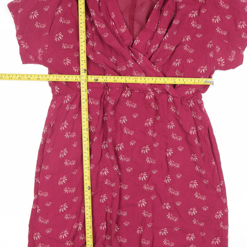 Ness Women Red Floral Wrap Dress Size 16 Knee Length Viscose