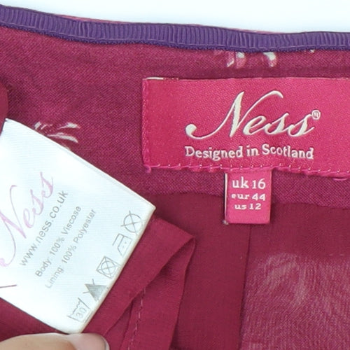 Ness Women Red Floral Wrap Dress Size 16 Knee Length Viscose