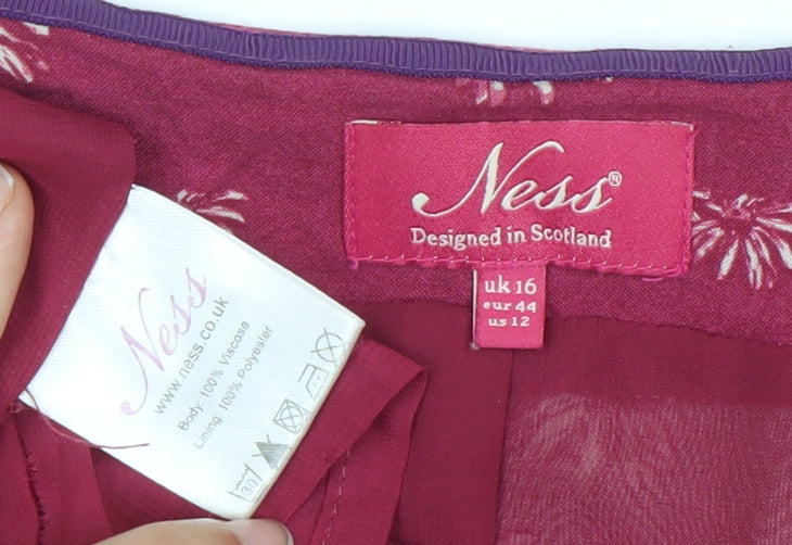 Ness Women Red Floral Wrap Dress Size 16 Knee Length Viscose