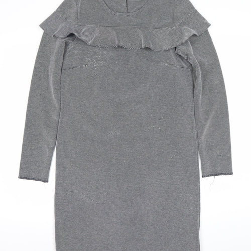 Marks and Spencer Womens Grey Striped Ruffle Sheath Dress Size 8