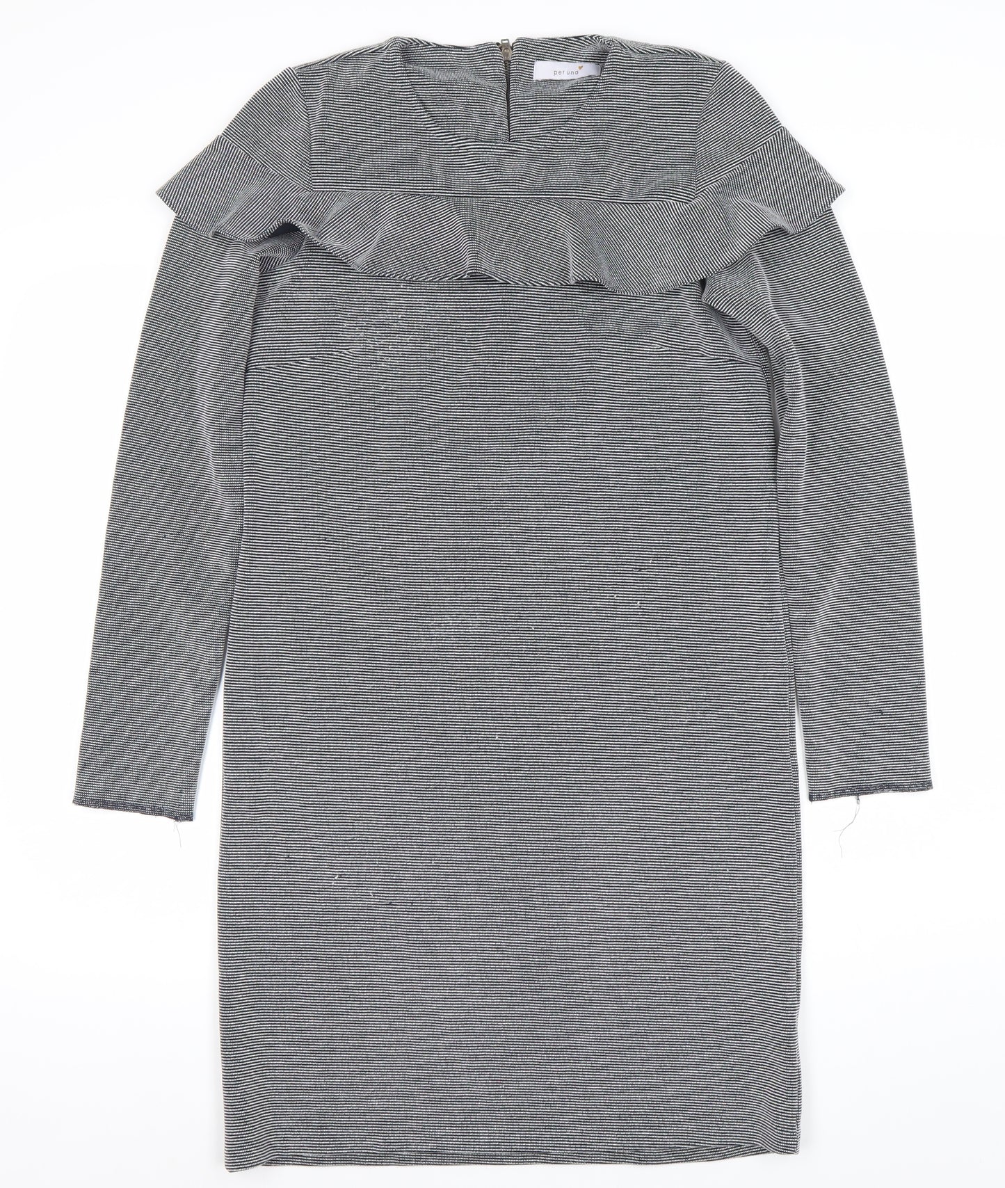 Marks and Spencer Womens Grey Striped Ruffle Sheath Dress Size 8