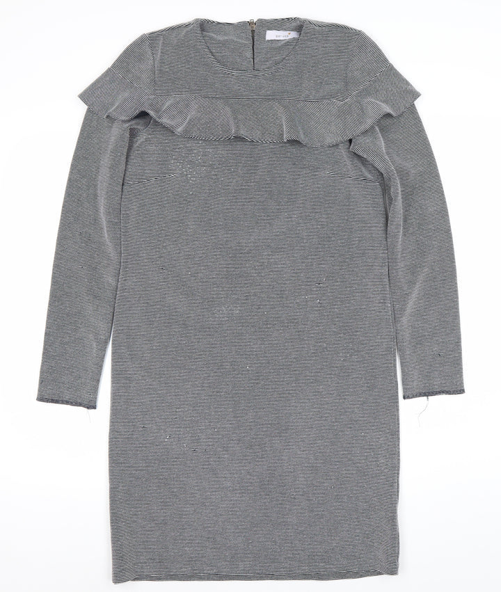Marks and Spencer Womens Grey Striped Ruffle Sheath Dress Size 8
