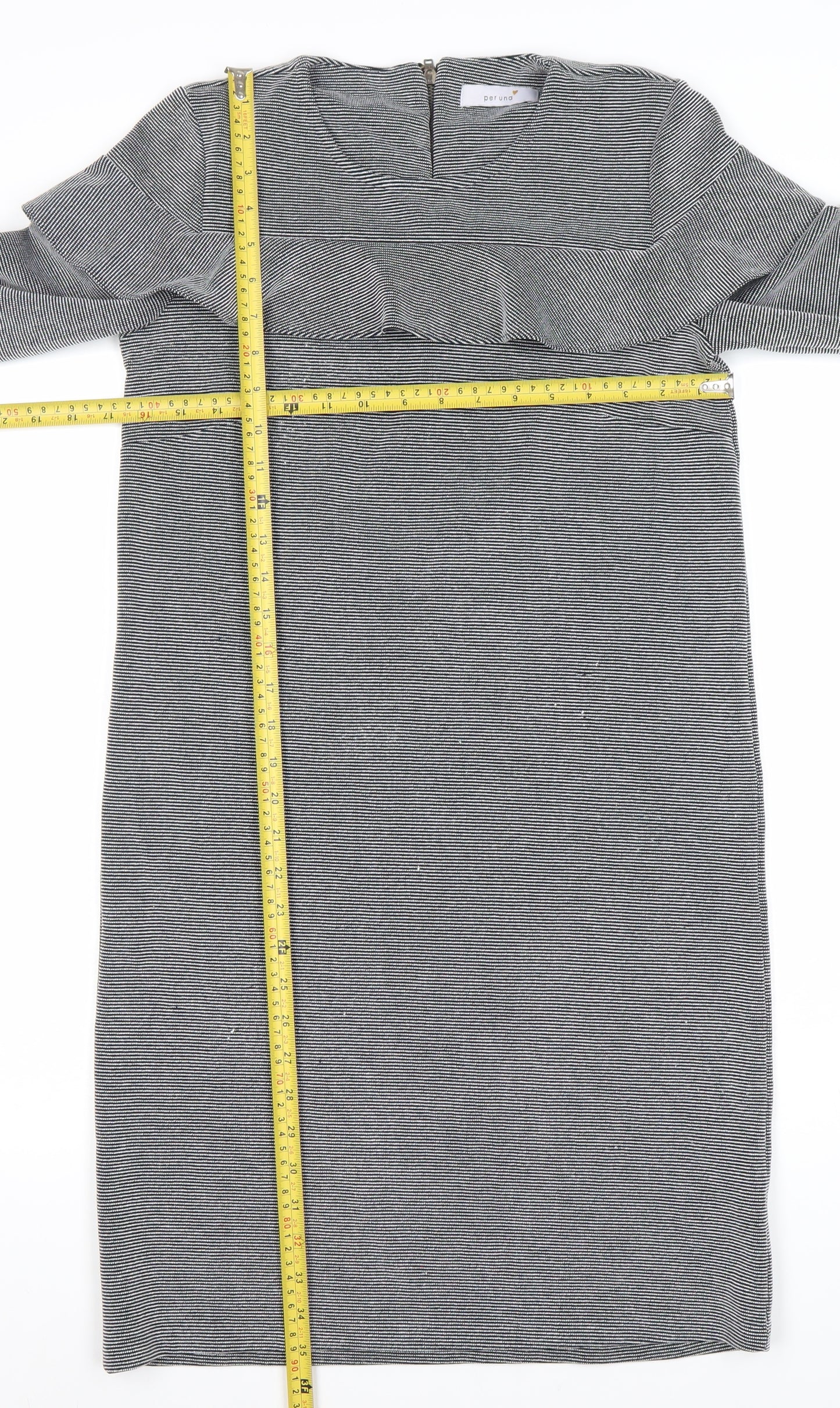 Marks and Spencer Womens Grey Striped Ruffle Sheath Dress Size 8
