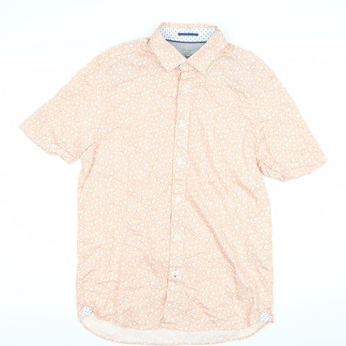 Ted Baker Men’s Orange Floral Short Sleeve Cotton Shirt Size M