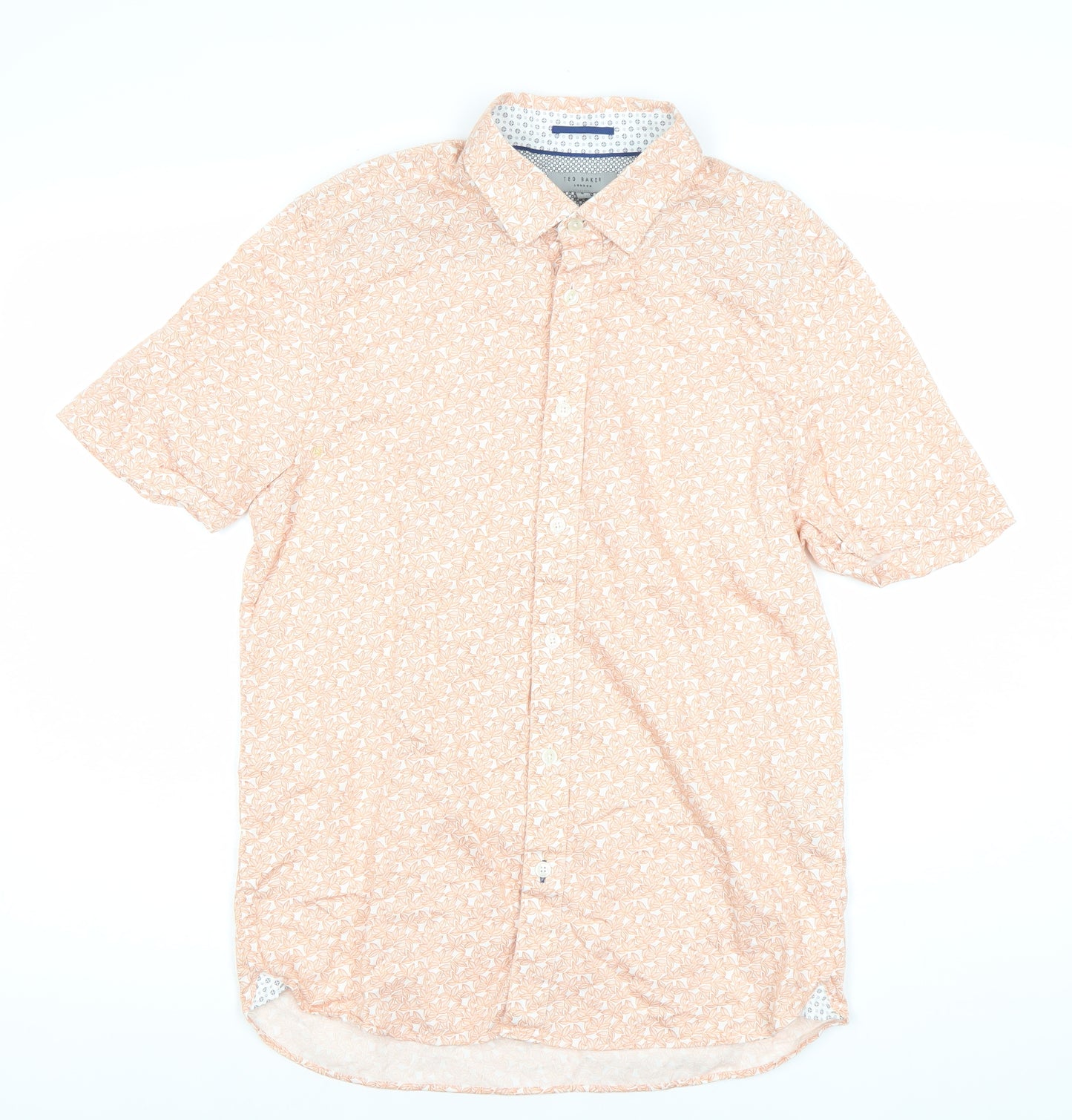 Ted Baker Men’s Orange Floral Short Sleeve Cotton Shirt Size M