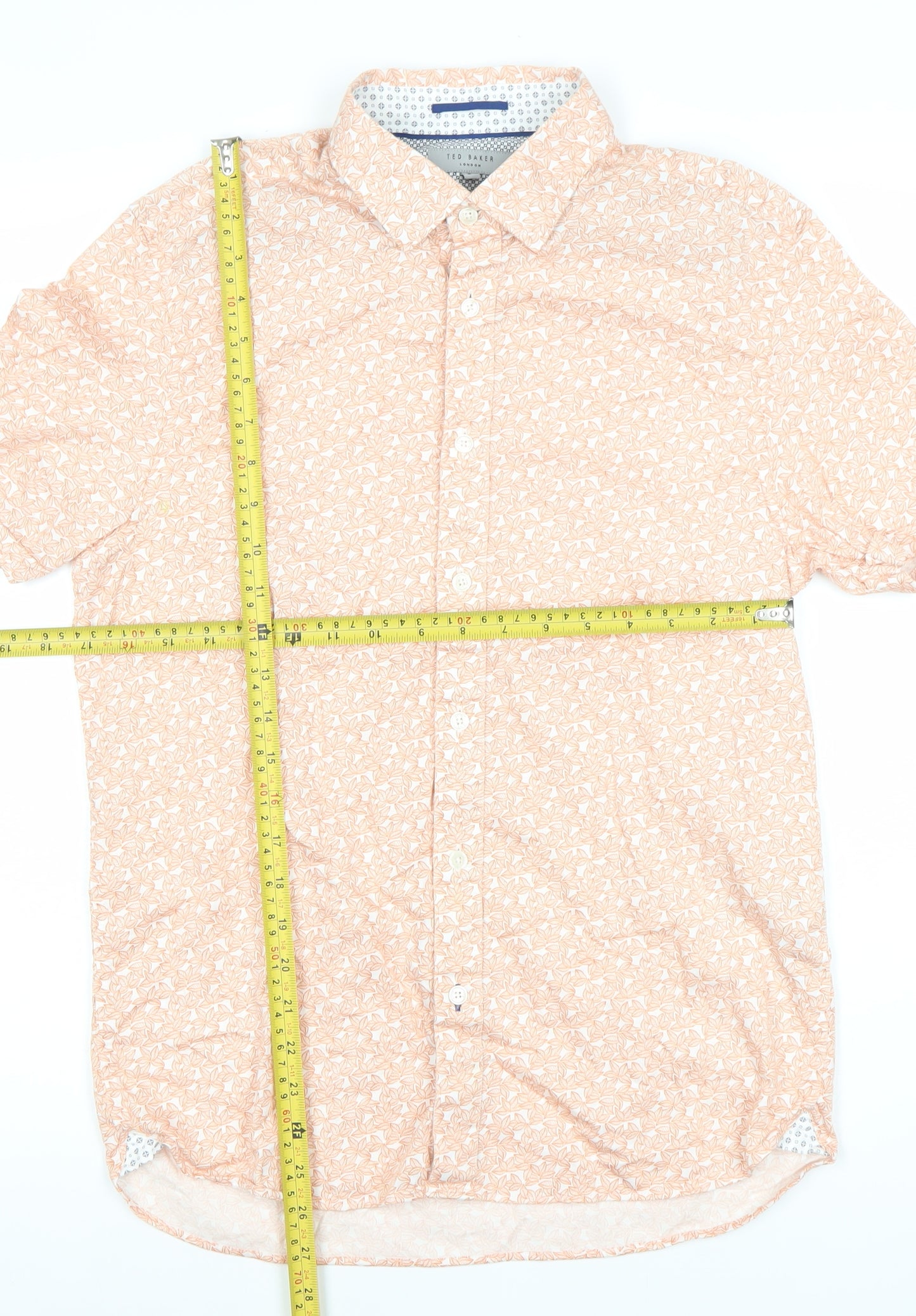 Ted Baker Men’s Orange Floral Short Sleeve Cotton Shirt Size M