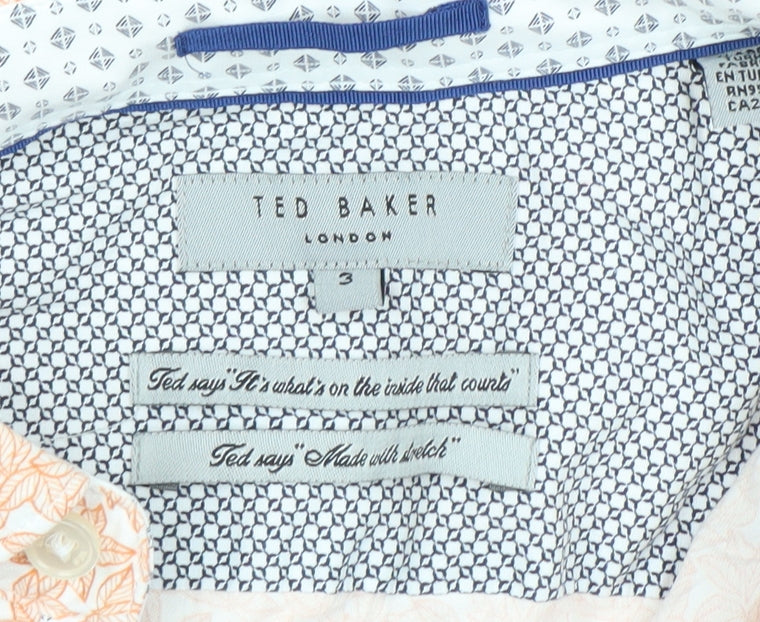 Ted Baker Men’s Orange Floral Short Sleeve Cotton Shirt Size M