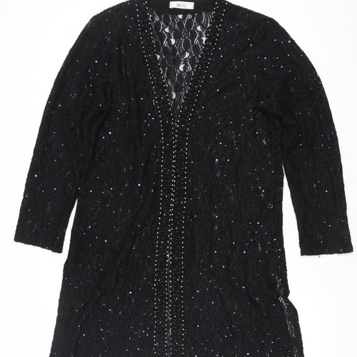 Tansel Womens Black Sequin Lace Tunic Blouse Size S Party Top