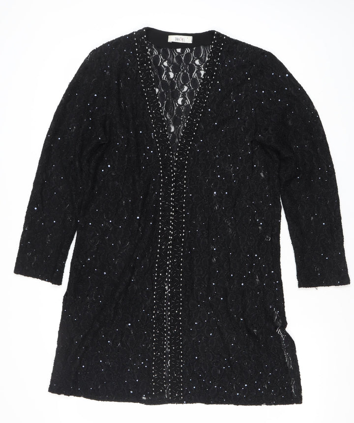 Tansel Womens Black Sequin Lace Tunic Blouse Size S Party Top