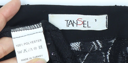 Tansel Womens Black Sequin Lace Tunic Blouse Size S Party Top