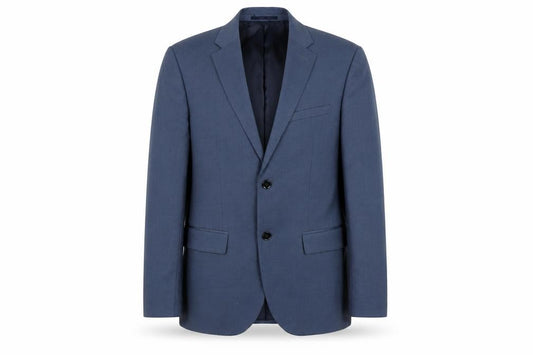 Front view of H&M Men’s Blue Slim Fit Blazer Jacket 40R Notch Lapel Two Button