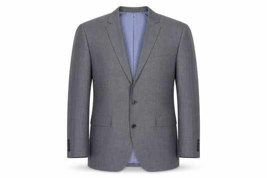 Front view of Primark men’s grey blazer jacket regular fit, size 44r, smart formal