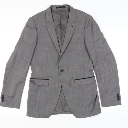 Topman Mens Grey Suit Jacket Blazer 36 Chest Classic Notch Lapel