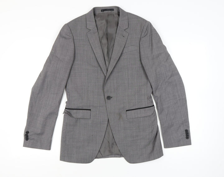 Topman Mens Grey Suit Jacket Blazer 36 Chest Classic Notch Lapel