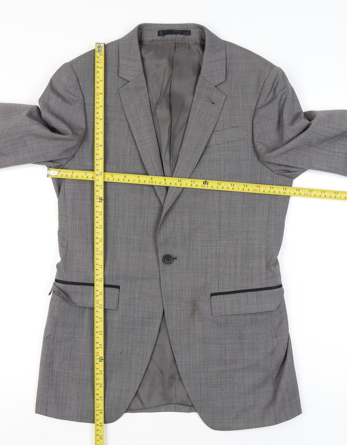 Topman Mens Grey Suit Jacket Blazer 36 Chest Classic Notch Lapel