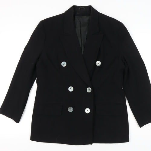 J. Taylor Womens Black Wool Double-Breasted Blazer Size 12
