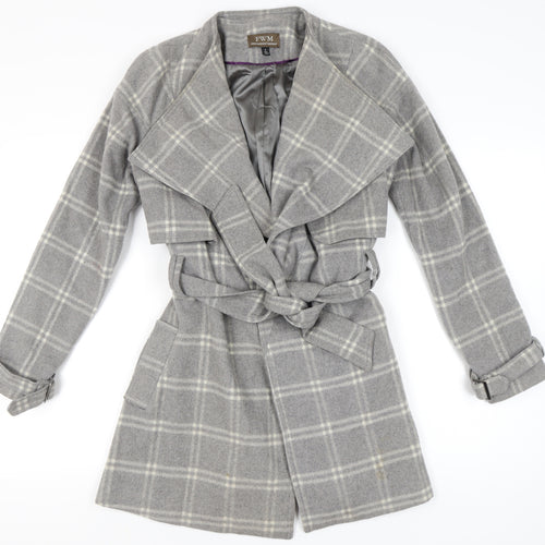 Fenn Wright Manson Women Grey Check Wool Blend Belted Trench Coat Size 12