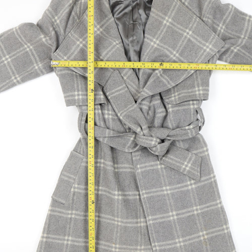 Fenn Wright Manson Women Grey Check Wool Blend Belted Trench Coat Size 12