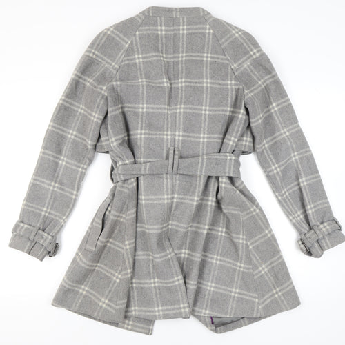 Fenn Wright Manson Women Grey Check Wool Blend Belted Trench Coat Size 12