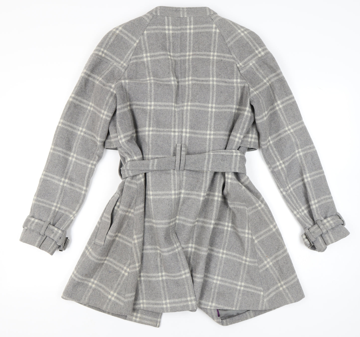 Fenn Wright Manson Women Grey Check Wool Blend Belted Trench Coat Size 12