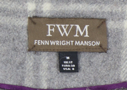 Fenn Wright Manson Women Grey Check Wool Blend Belted Trench Coat Size 12