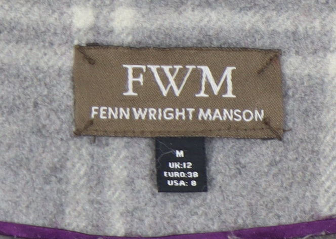 Fenn Wright Manson Women Grey Check Wool Blend Belted Trench Coat Size 12