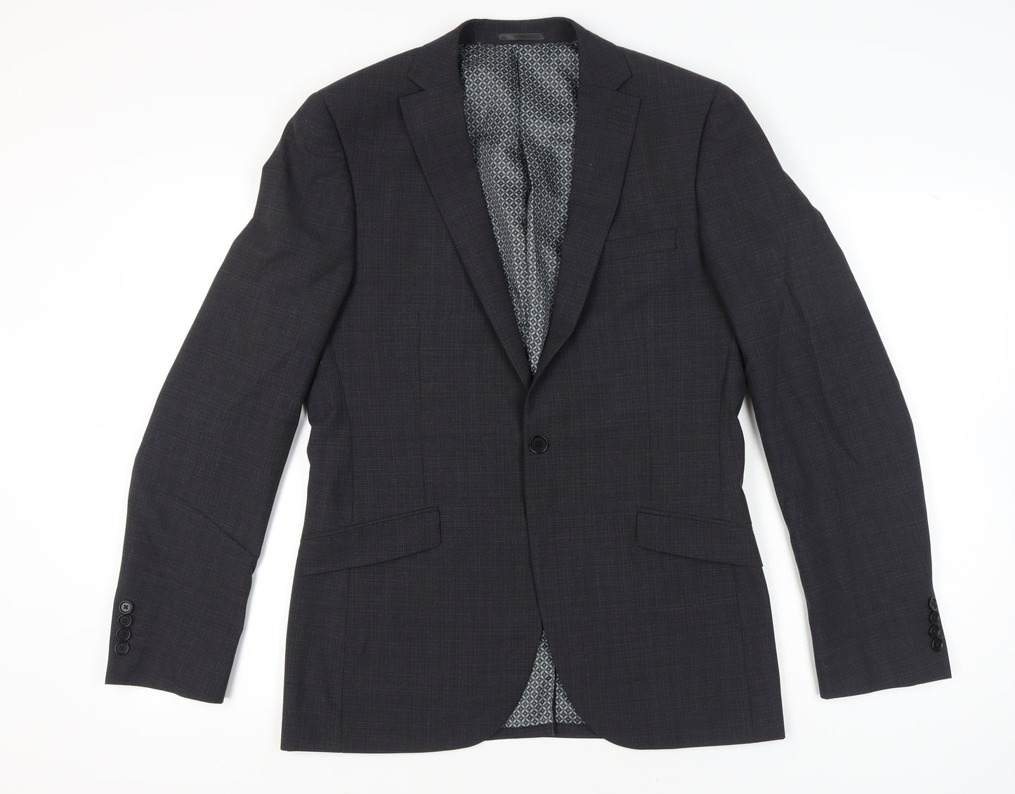 Next Men’s Grey Wool Blend Blazer Jacket 40 Long Single Breasted