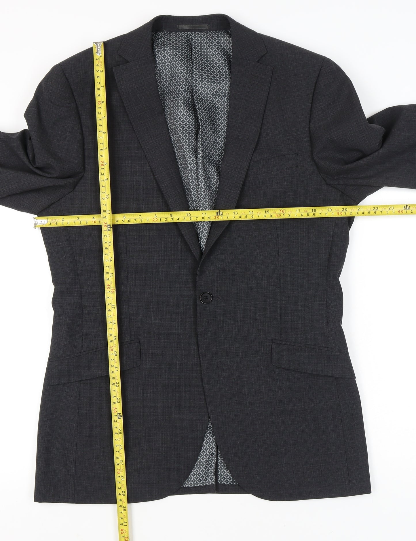 Next Men’s Grey Wool Blend Blazer Jacket 40 Long Single Breasted