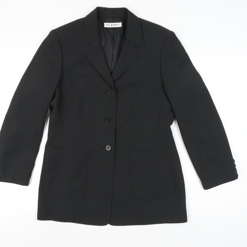 Planet Womens Black Size 12 Regular Fit Three-Button Suit Jacket