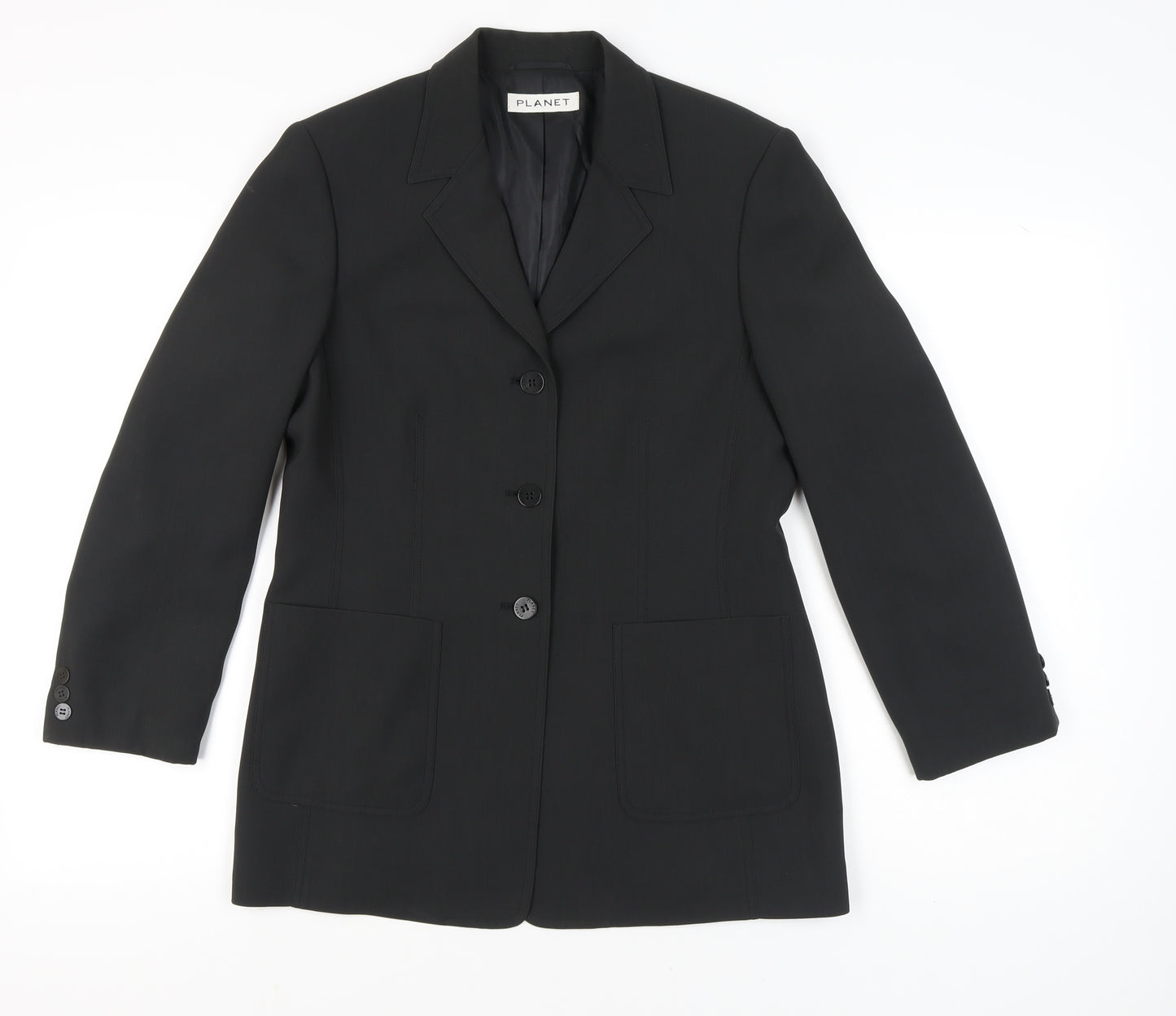 Planet Womens Black Size 12 Regular Fit Three-Button Suit Jacket