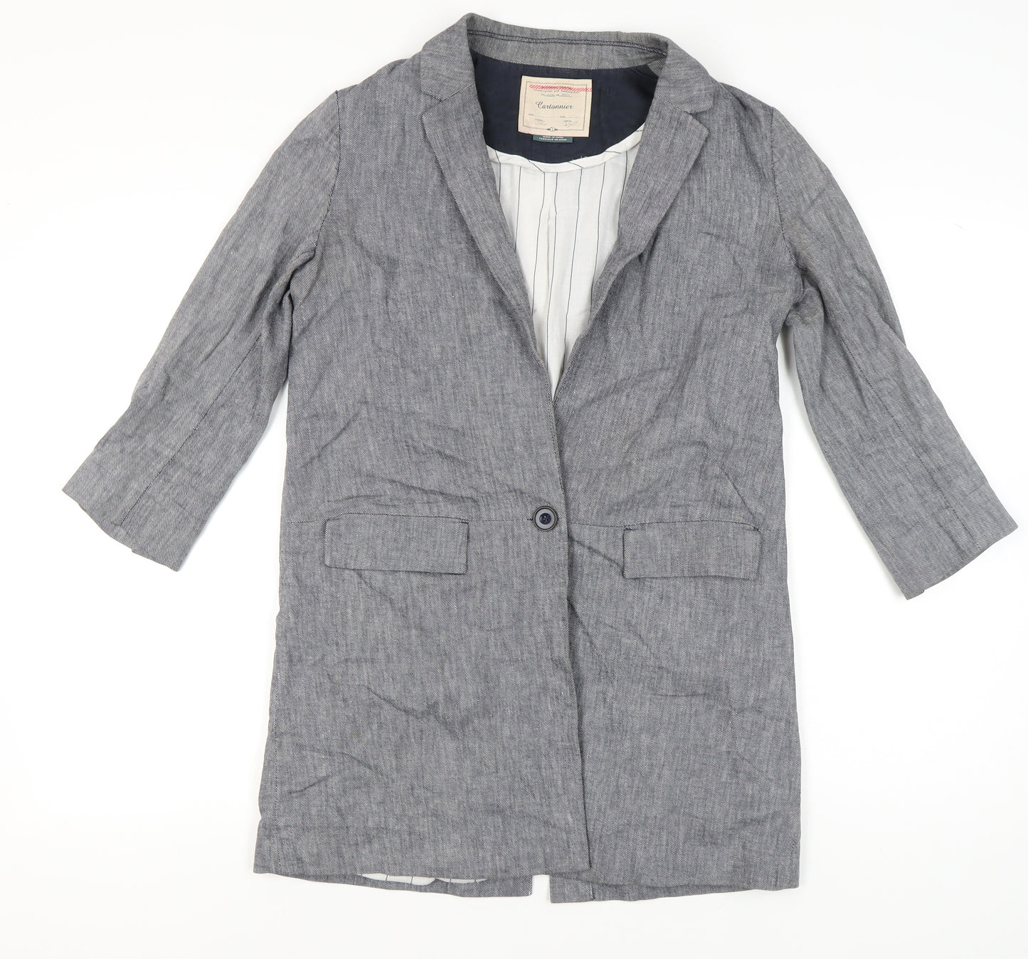 Cartonnier Womens Grey Linen Blend Blazer Jacket Size S